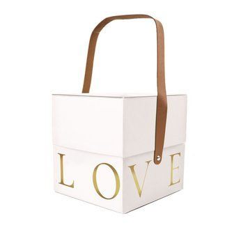 Подарункова коробка з ручкою LOVE біла, L &ndash; 18,5х18,5х19 см SO5469 фото