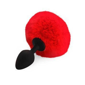 Силіконова анальна пробка М Art of Sex - Silicone Butt plug Rabbit Tail Red, діаметр 3,5 см SO6964 фото