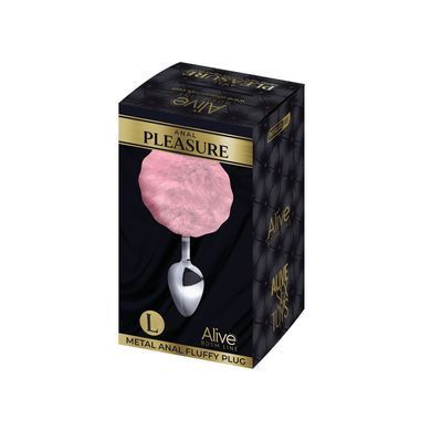 Металлическая анальная пробка Кроличий хвостик Alive Fluffy Plug L Pink (мятая упаковка!!!) SO6319-R фото